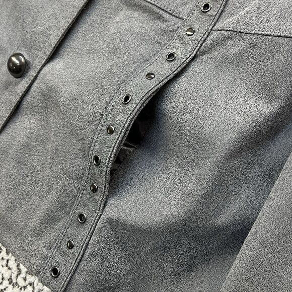 Bradley Bayou Genuine Suede Leather Jacket Womens XL Gray Studded Button Front - Picture 8 of 16
